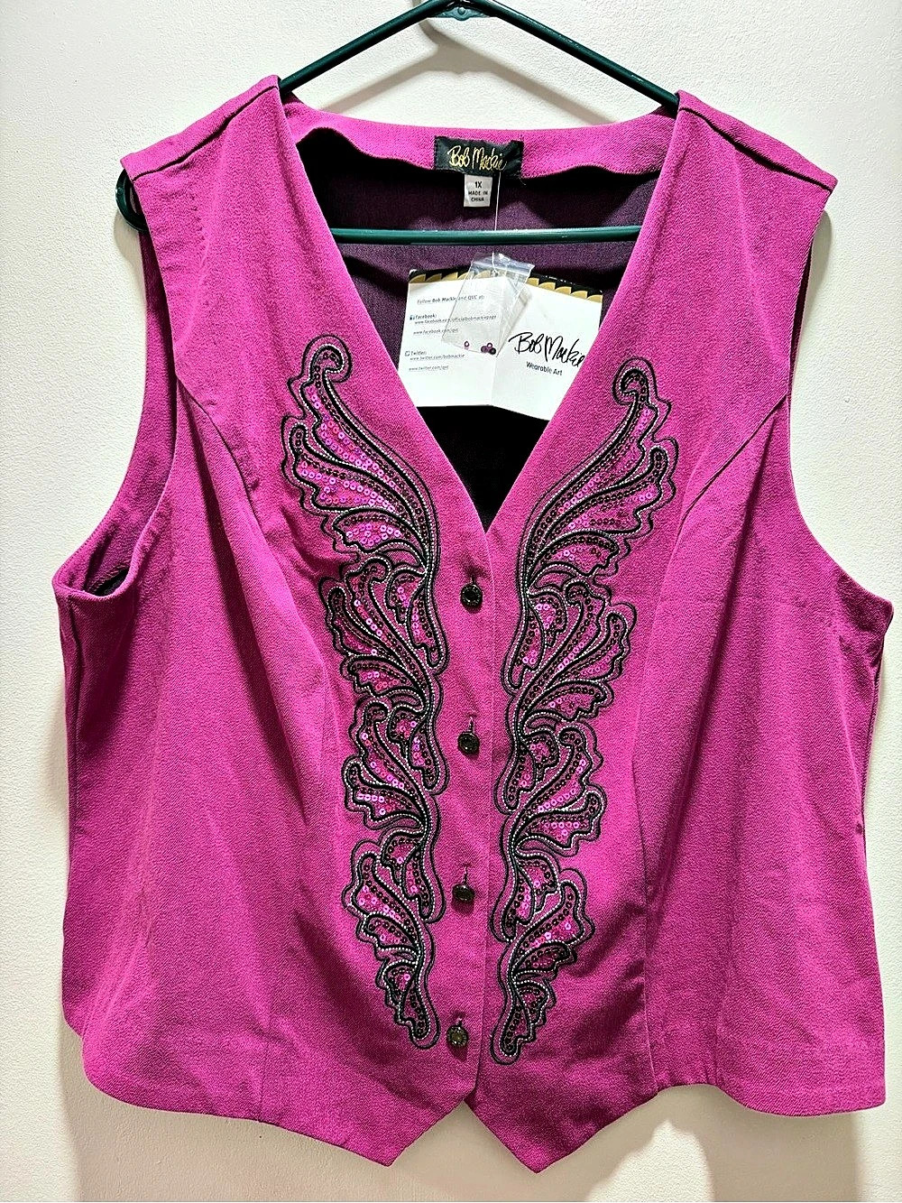 Bob Mackie Wearable Art vest Embellished Vest in Pink Size 1X NWT